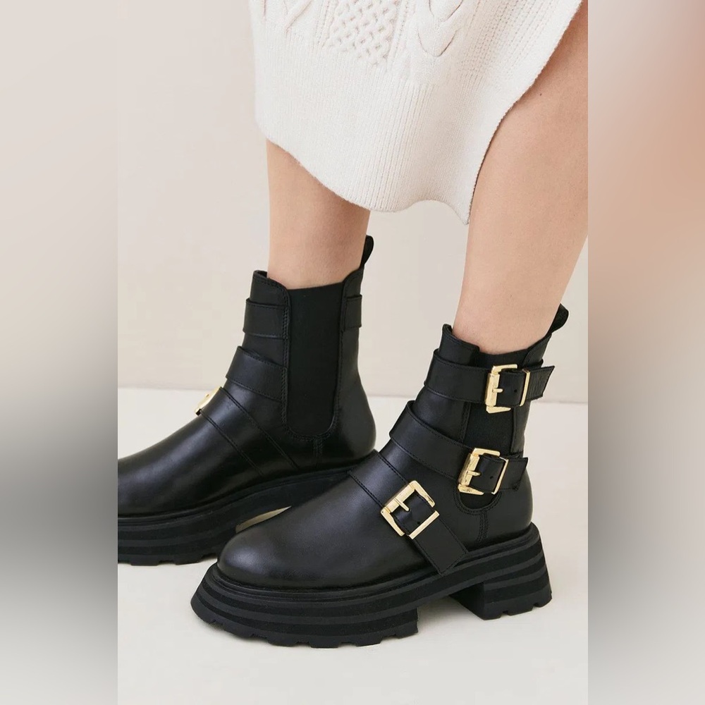 Karen Millen Leather Buckle Detail Chelsea Boot